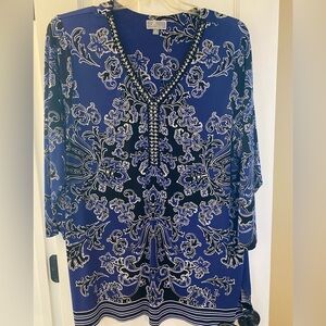 JM Collection Royal Blue Black and White 3/4  Sleeve Tunic